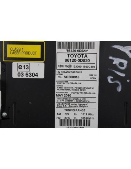 Radio CD 86120-0D520 Toyota Yaris