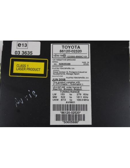 Radio CD Toyota Auris 86120-02520